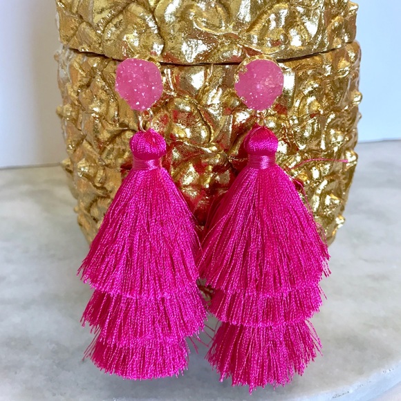 NWT Druzy 3 Tiered Tassel Earrings - Picture 2 of 3
